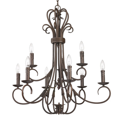 Homestead 2 Tier - 9 Light Candelabra Chandelier in Rubbed Bronze with Drip Candlesticks - Rubbed Bronze / No Shade / NA - Golden Lighting