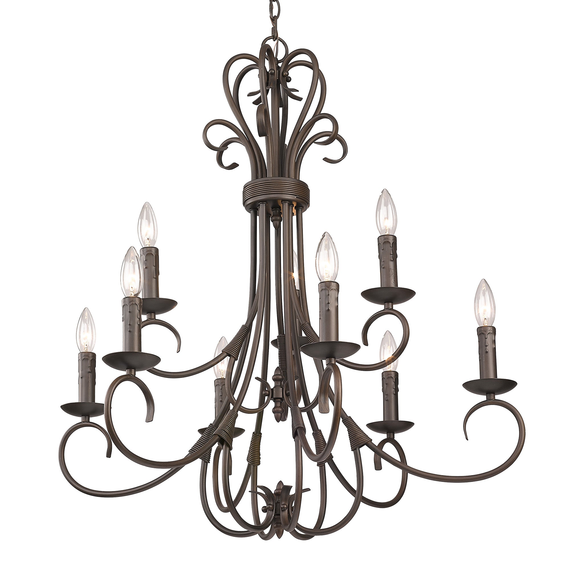 Homestead 2 Tier - 9 Light Candelabra Chandelier in Rubbed Bronze with Drip Candlesticks - - Golden Lighting