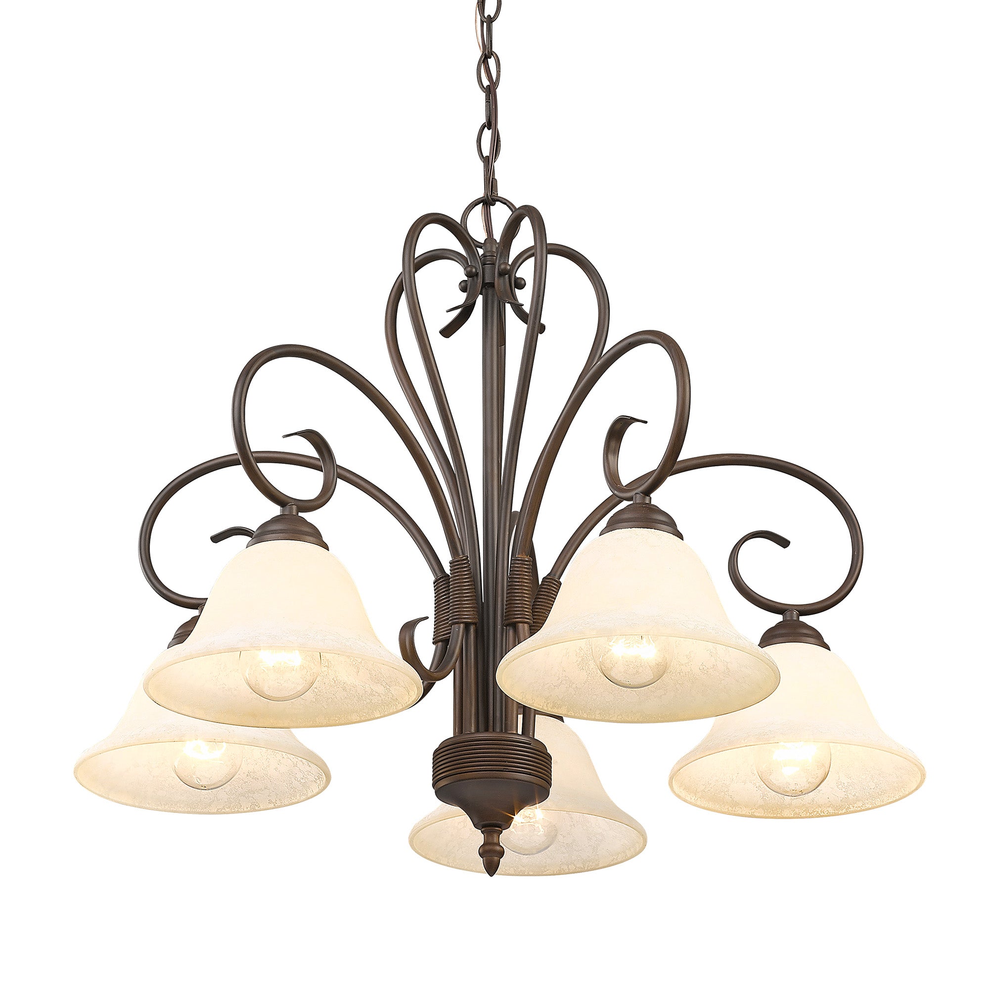 Homestead 5-light Chandelier in Rubbed Bronze and Tea Stone Glass