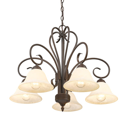 Homestead 5-light Chandelier in Rubbed Bronze and Tea Stone Glass