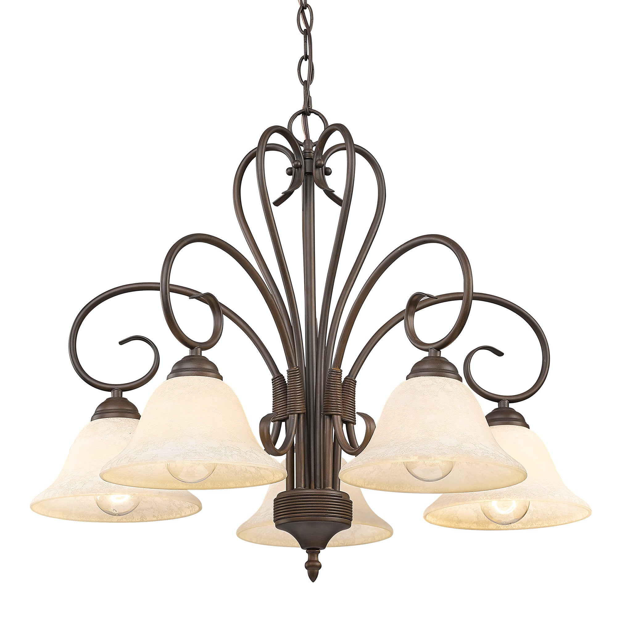 Homestead 5-light Chandelier in Rubbed Bronze and Tea Stone Glass