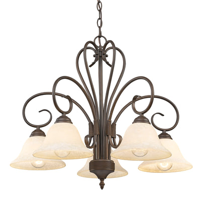 Homestead 5-light Chandelier in Rubbed Bronze and Tea Stone Glass, alternate view - Golden Lighting