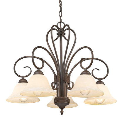 Homestead 5-light Chandelier in Rubbed Bronze and Tea Stone Glass
