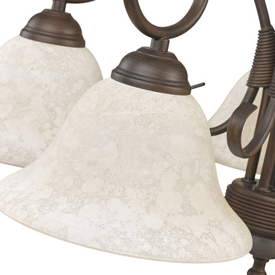 Homestead 5-light Chandelier in Rubbed Bronze and Tea Stone Glass, shade and glass close-up - Golden Lighting