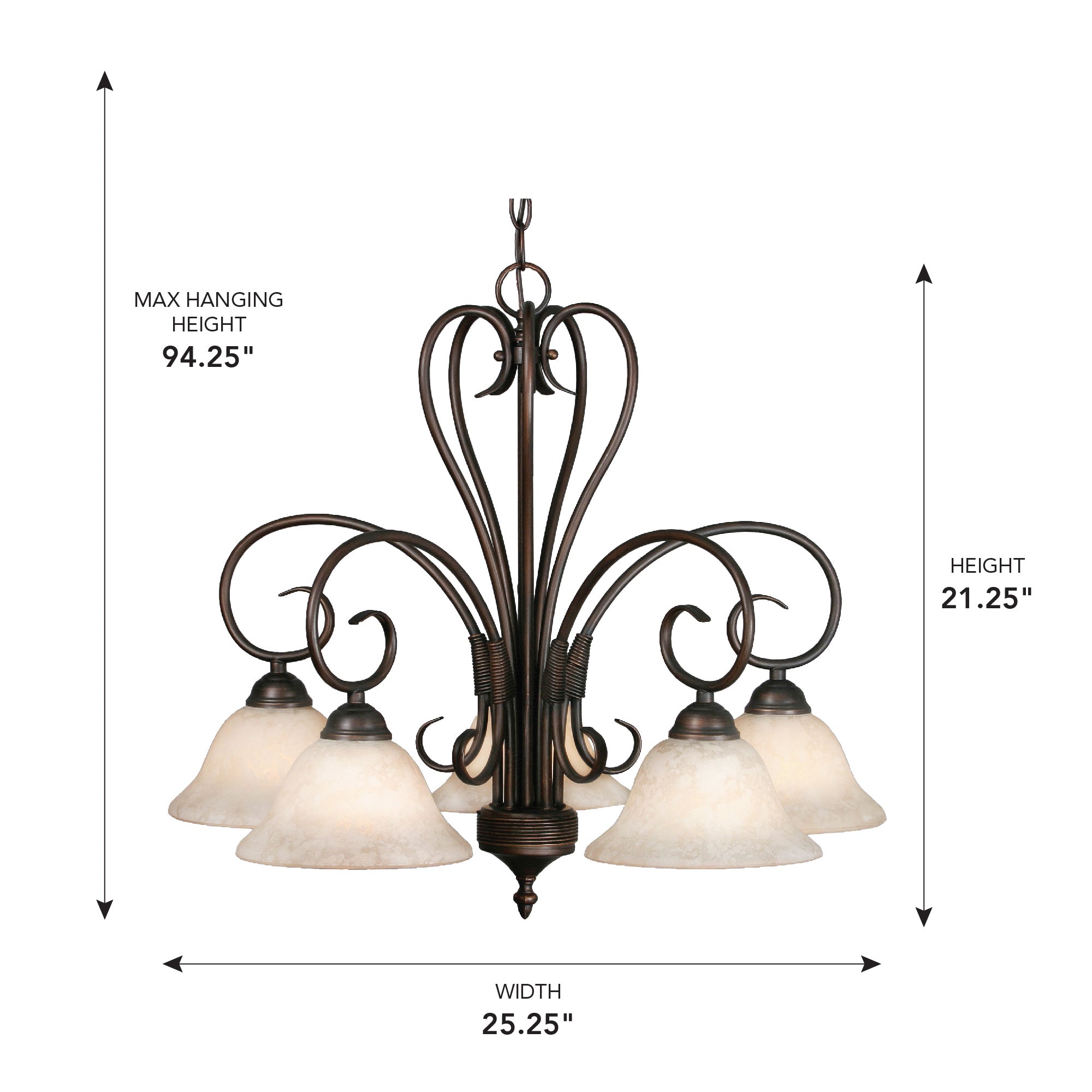 Homestead 5-light Chandelier in Rubbed Bronze and Tea Stone Glass
