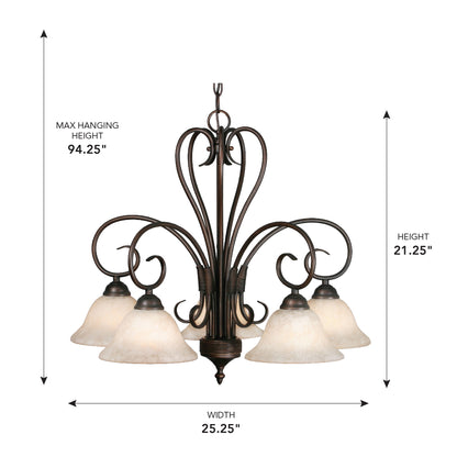 Homestead 5-light Chandelier in Rubbed Bronze and Tea Stone Glass