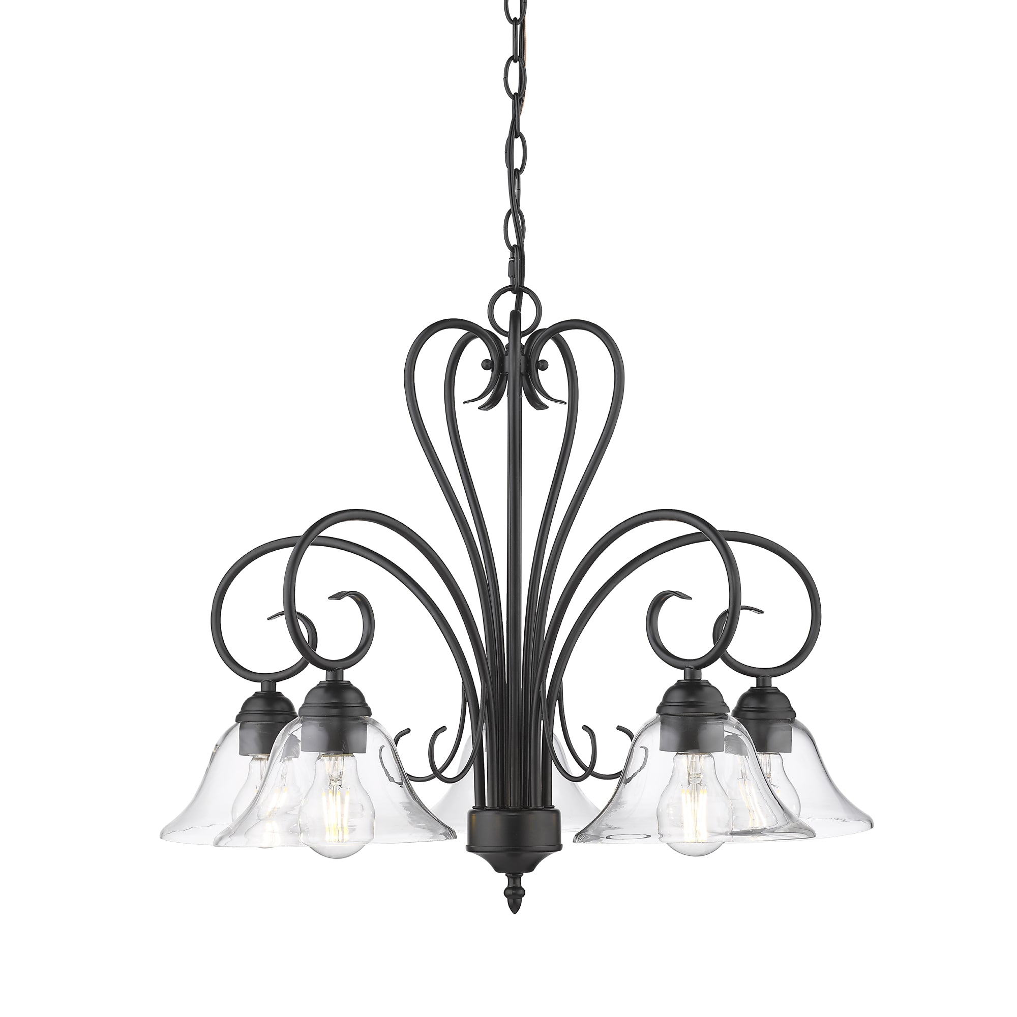 Homestead 5 Light Nook Chandelier in Matte Black with Clear Glass - Matte Black / Clear Glass / Clear - Golden Lighting