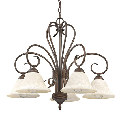 Homestead 5 Light Nook Chandelier in Rubbed Bronze with Tea Stone Glass - - Golden Lighting