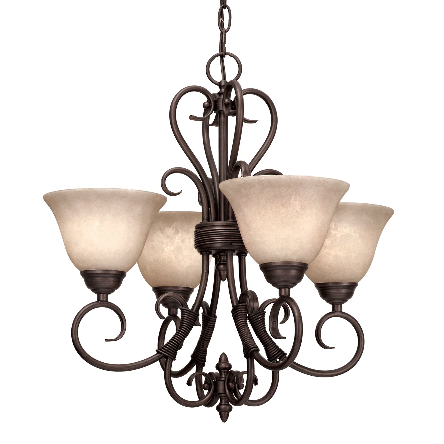 Homestead 4 Light Mini Chandelier in Rubbed Bronze with Tea Stone Glass - - Golden Lighting