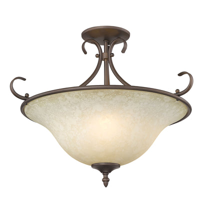 Homestead Semi-Flush in Rubbed Bronze with Tea Stone Glass - - Golden Lighting