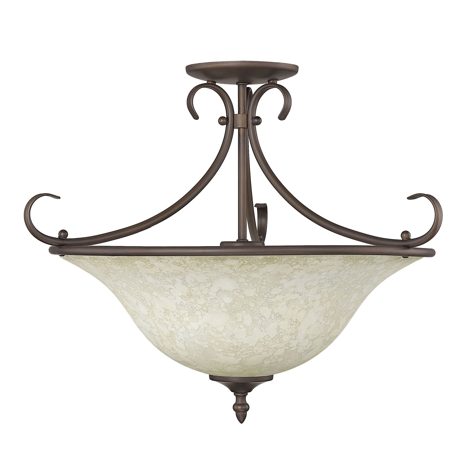 Homestead Semi-Flush in Rubbed Bronze with Tea Stone Glass - Rubbed Bronze / Tea Stone Glass / Beige - Golden Lighting