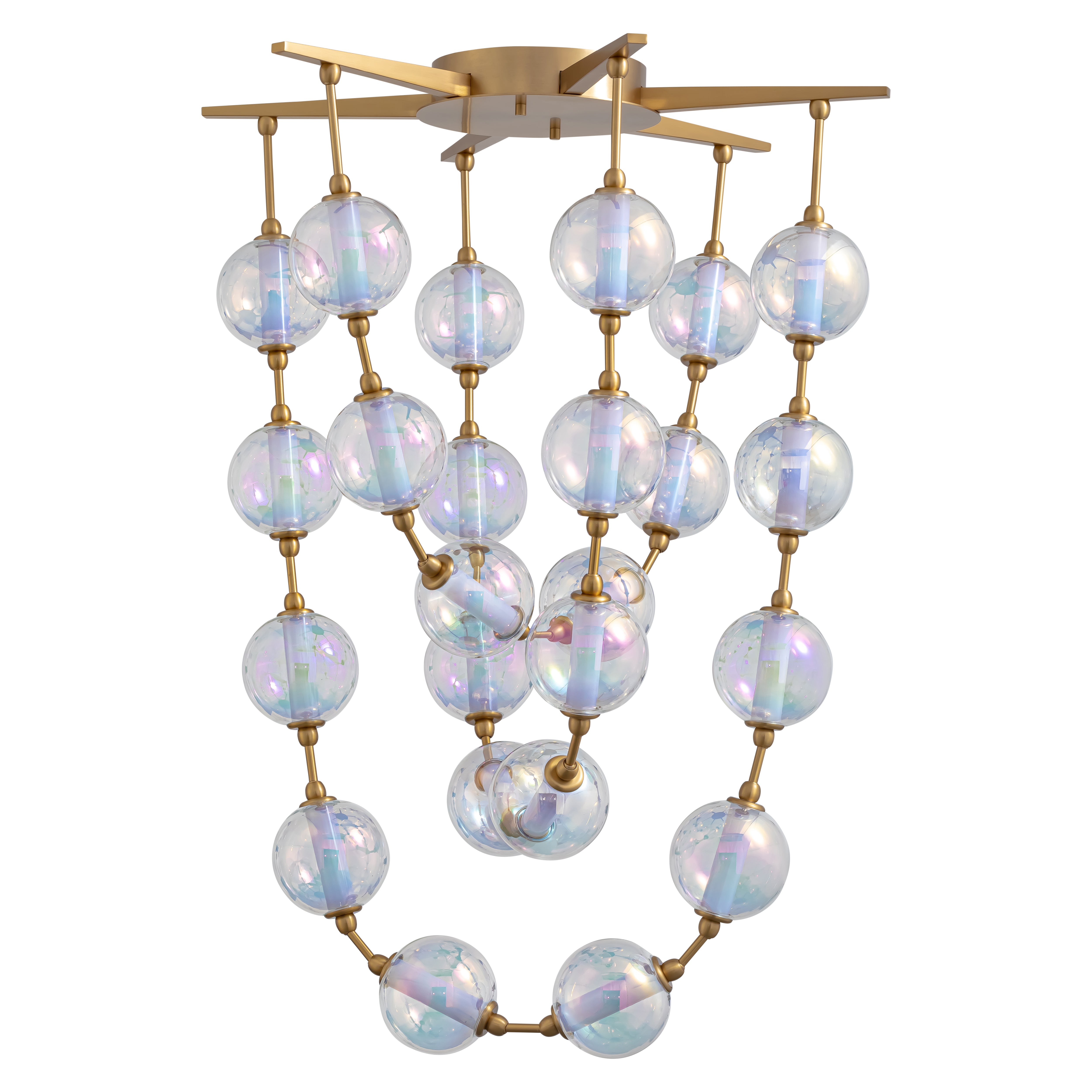 Pearla 28" LED Pendant in Brushed Champagne Bronze with Iridescent Glass Shade - - Golden Lighting