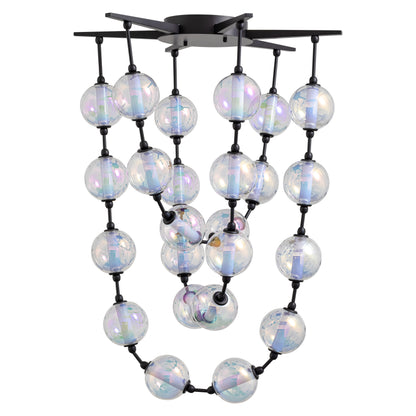 Pearla 34" LED Pendant in Matte Black with Iridescent Glass Shade - - Golden Lighting