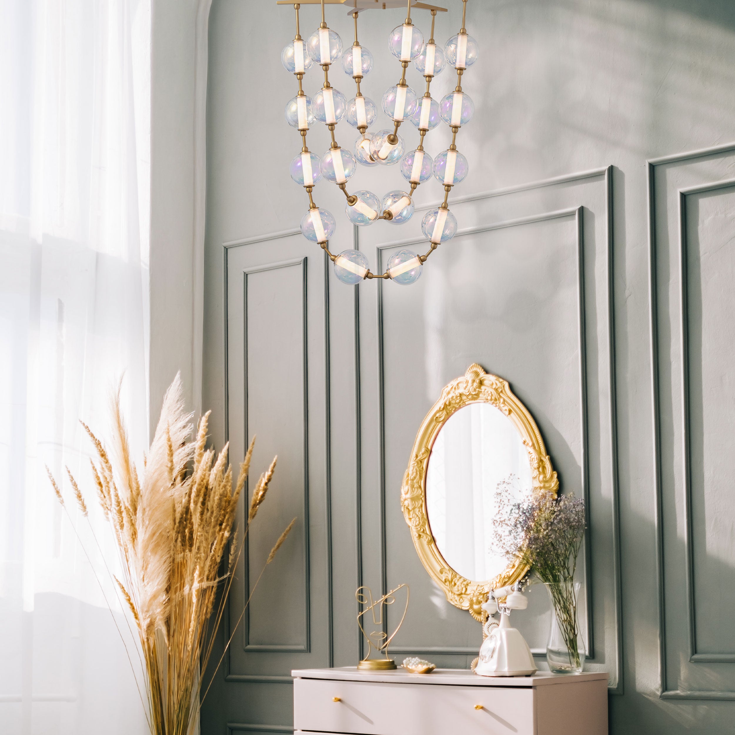 Golden Lighting Pearla Integrated LED 35in Pendant in Brushed Champagne Brass - - Golden Lighting