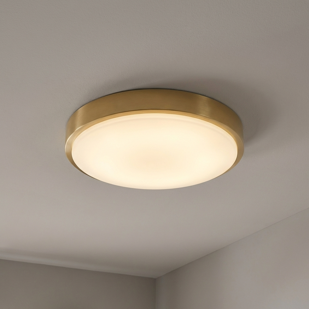 Gabi Integrated LED 12in Flush Mount in Brushed Champagne Brass, alternate view - Golden Lighting