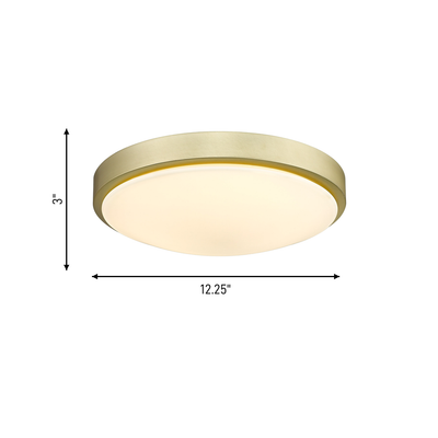 Gabi Integrated LED 12in Flush Mount in Brushed Champagne Brass, dimensions diagram - Golden Lighting