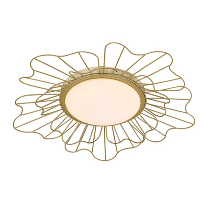 Yasmin LOG Flush Mount - 24" in Olympic Gold with Opal Glass Shade - - Golden Lighting