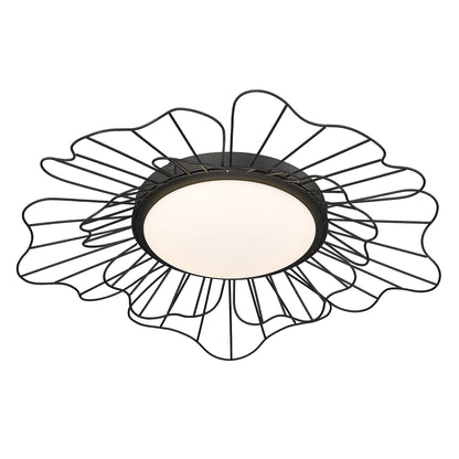 Yasmin NB Flush Mount - 24" in Natural Black with Opal Glass Shade - - Golden Lighting