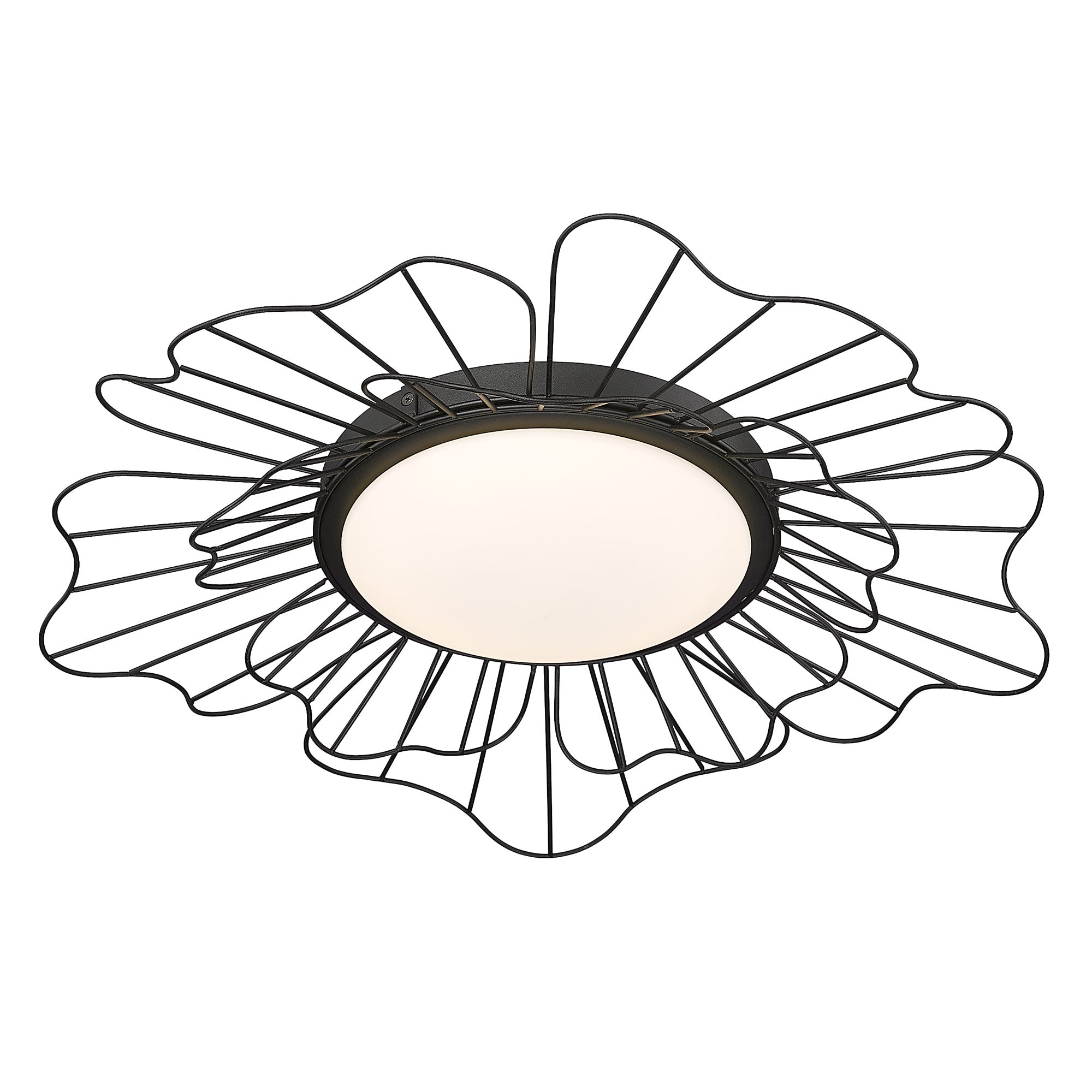 Yasmin NB Flush Mount - 24" in Natural Black with Opal Glass Shade - - Golden Lighting