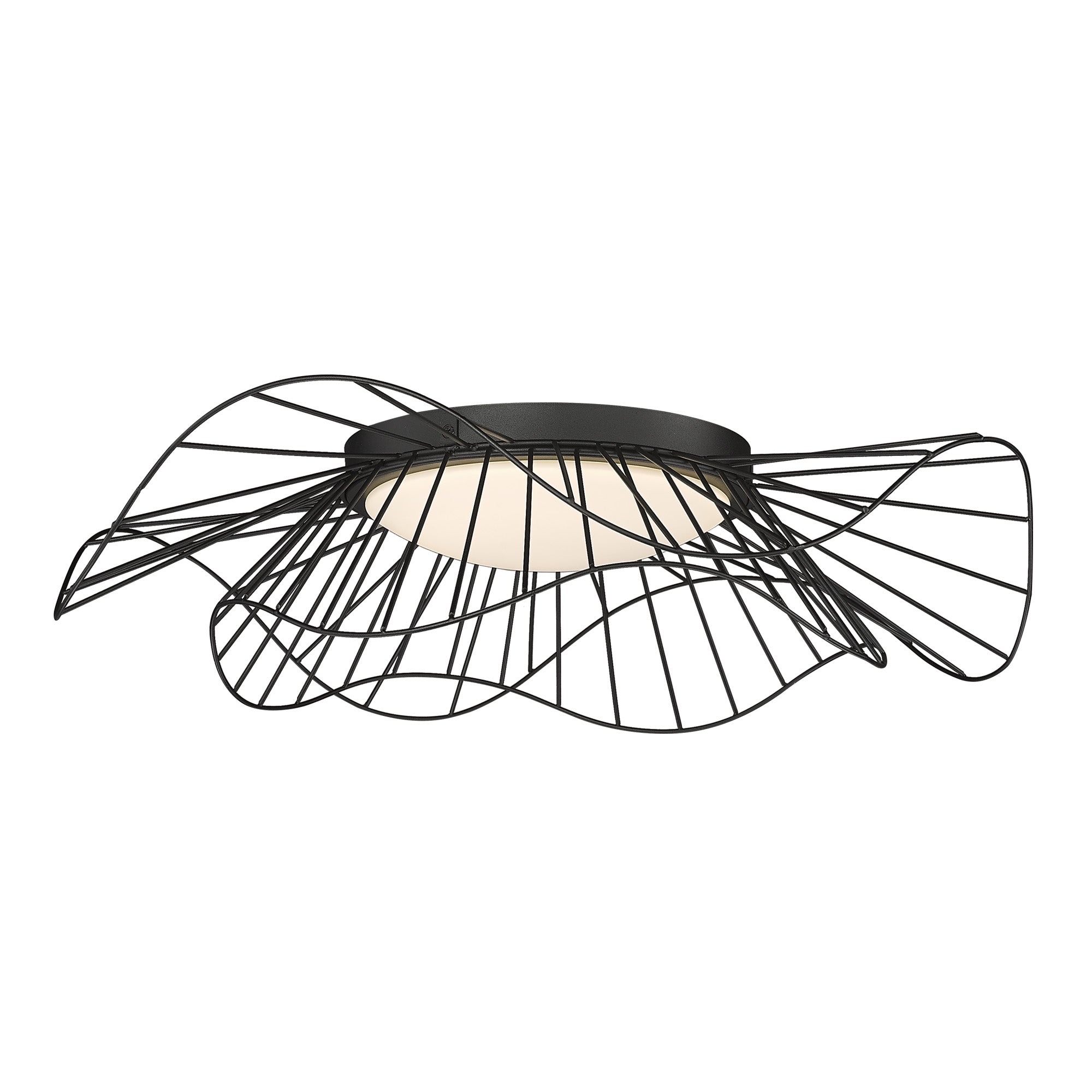 Elena Flush Mount - 24" in Natural Black with Opal Glass Shade - - Golden Lighting