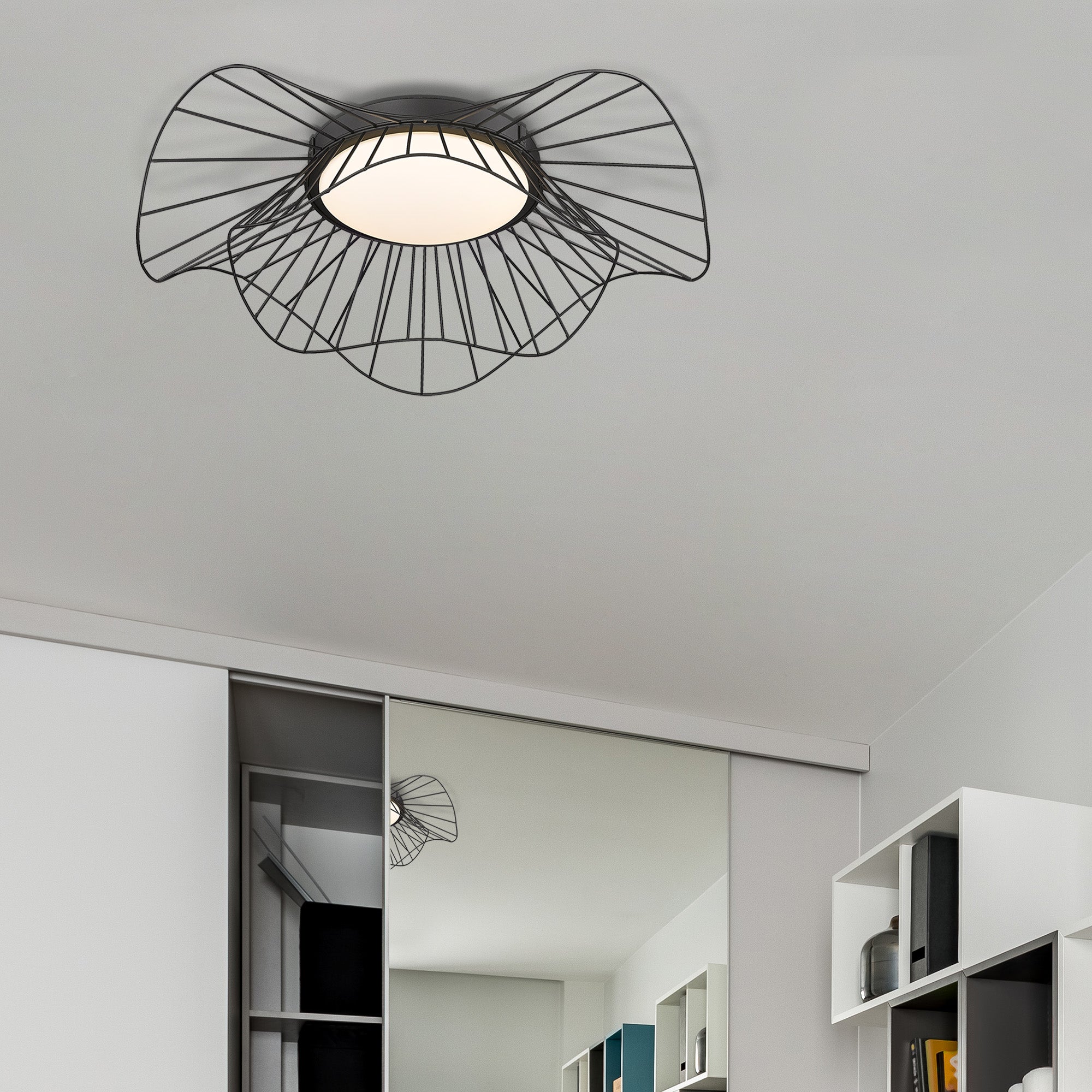 Elena Flush Mount - 24" in Natural Black with Opal Glass Shade - Default Title - Golden Lighting