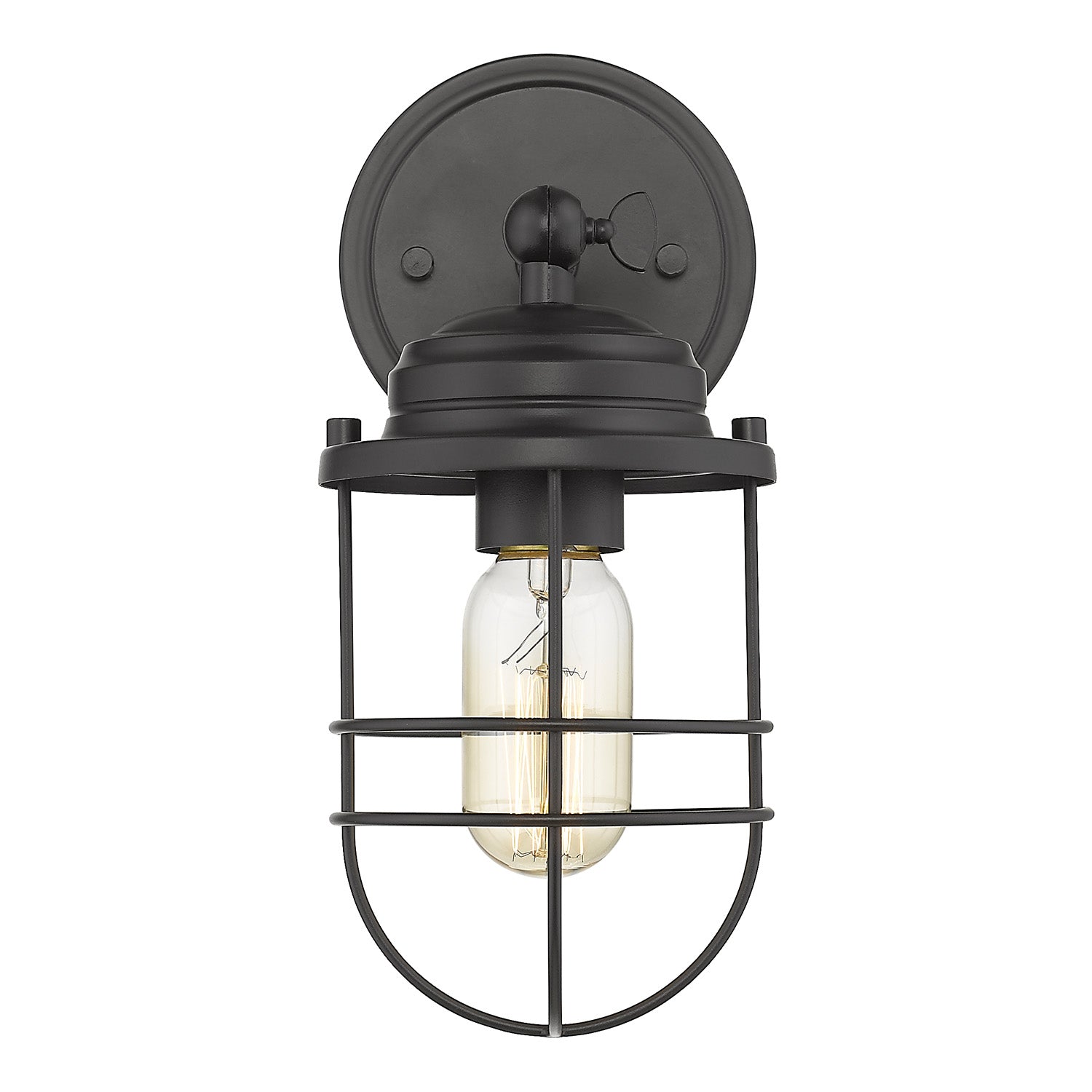 Seaport 1-Light Wall Sconce in Matte Black - Matte Black / Black Metal Cage / Black - Golden Lighting