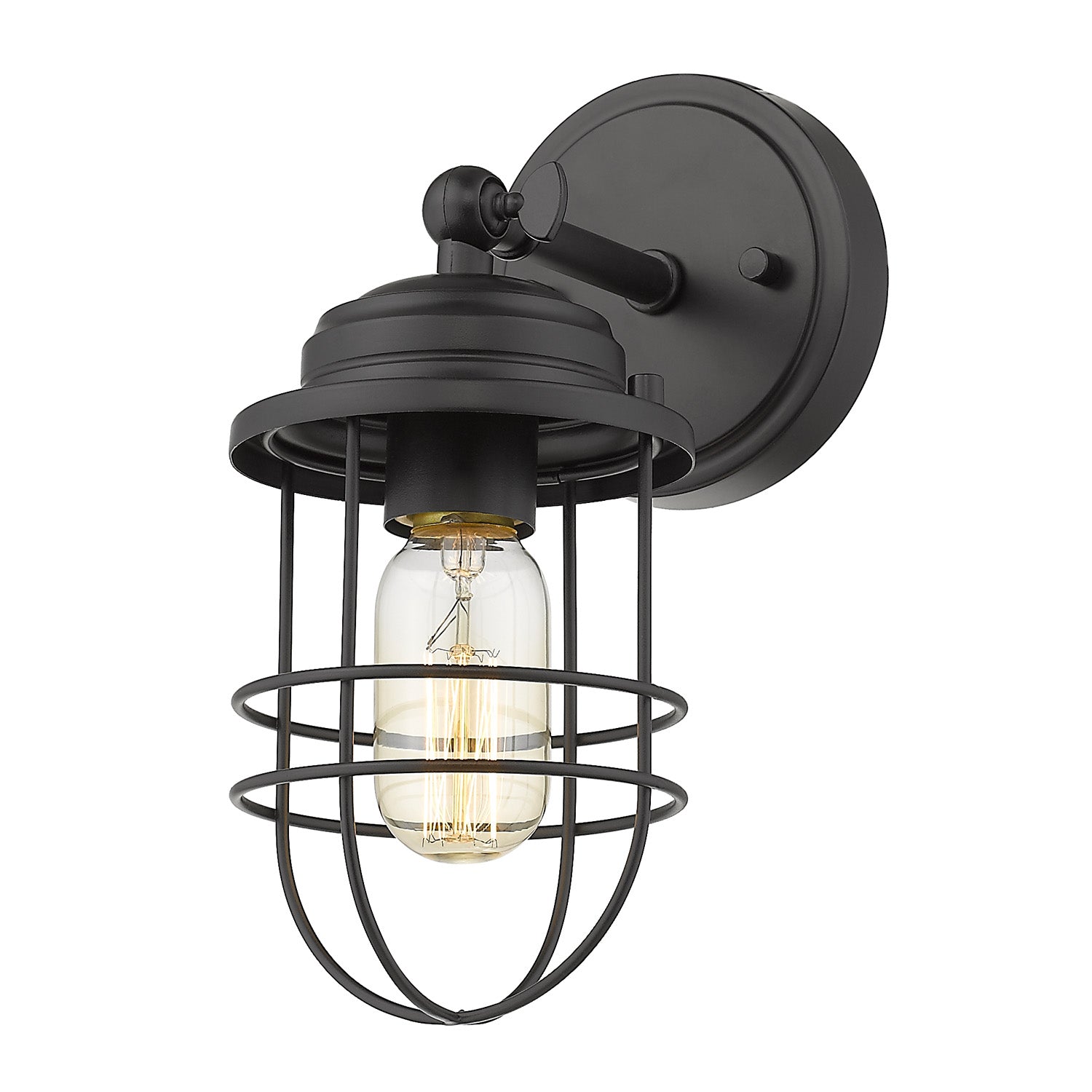 Seaport 1-Light Wall Sconce in Matte Black - - Golden Lighting