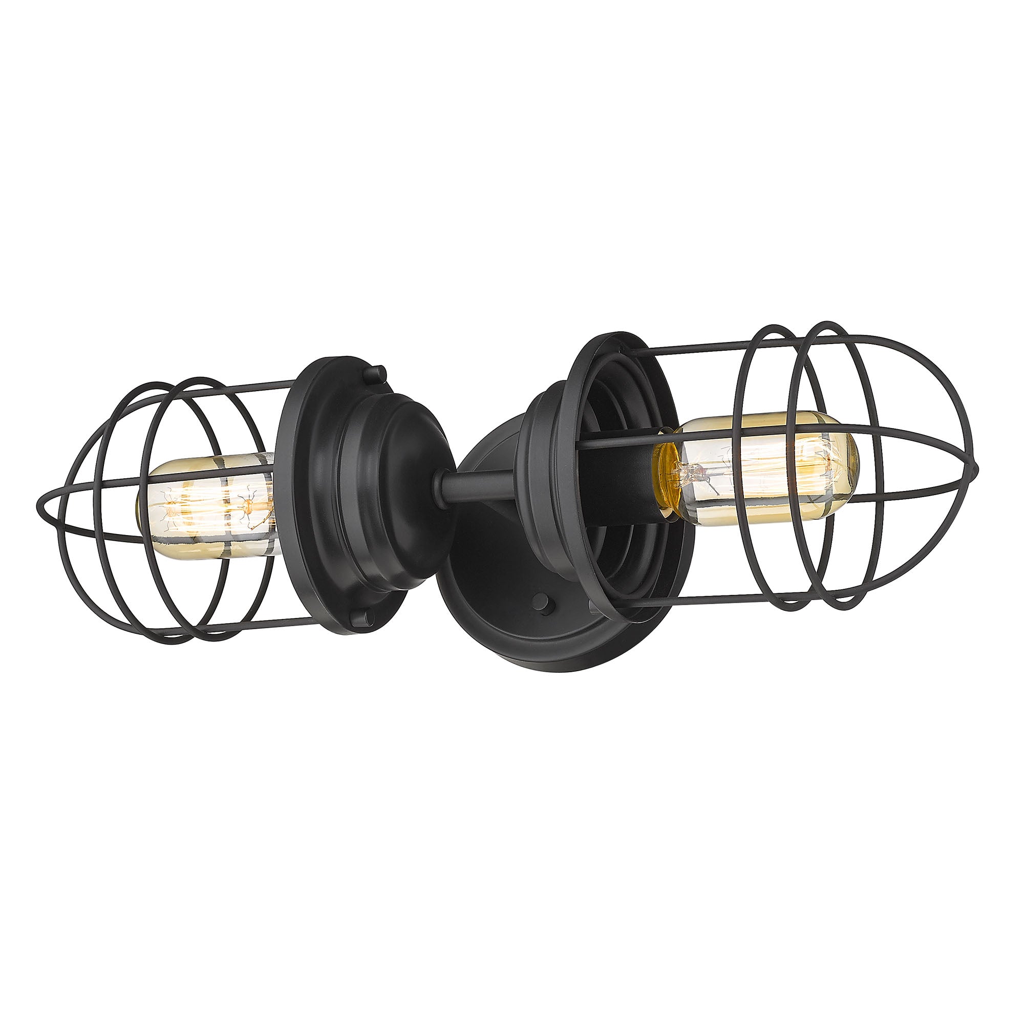 Seaport 2-Light Wall Sconce in Matte Black - Matte Black / Matte Black / Black - Golden Lighting