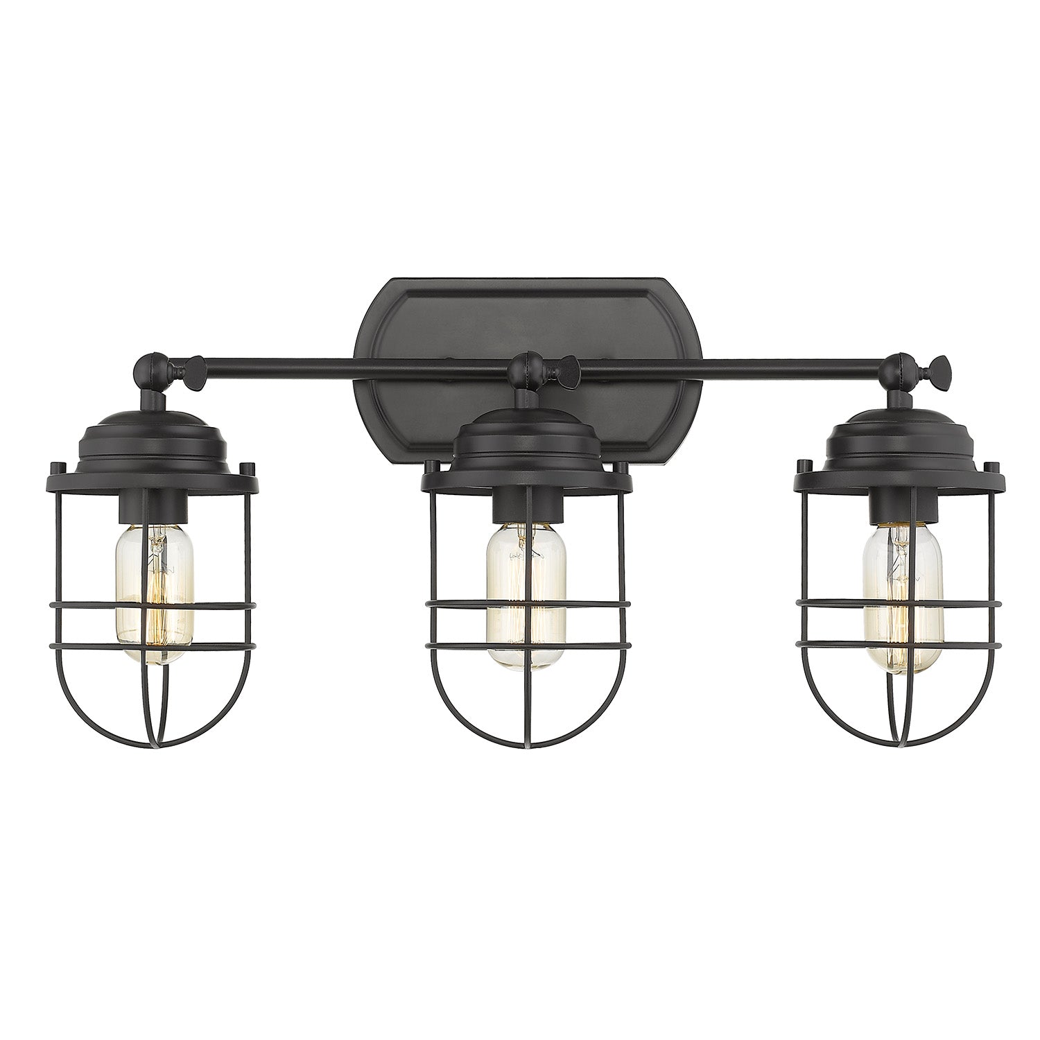 Seaport 3-Light Bath Vanity in Matte Black - Matte Black / Black Metal Cage / Black - Golden Lighting