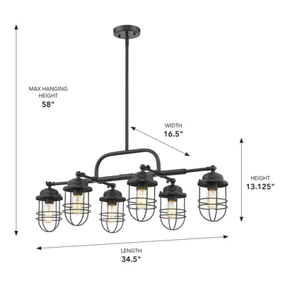 Wry Lighting Seaport 6-light Island Light in Matte Black - - Golden Lighting