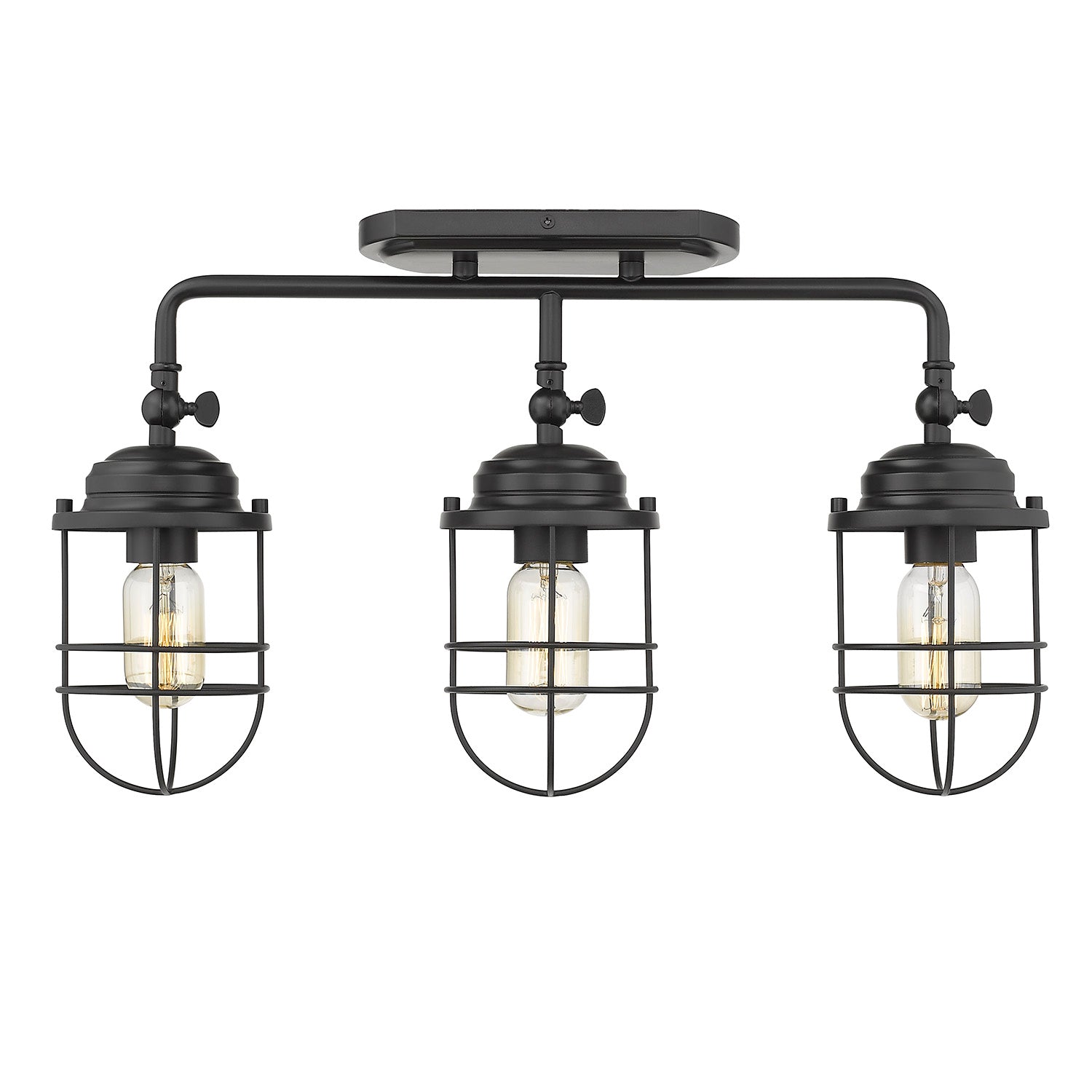 Seaport 3-Light Semi-Flush - Track in Matte Black - Matte Black / Black Metal Cage / Black - Golden Lighting