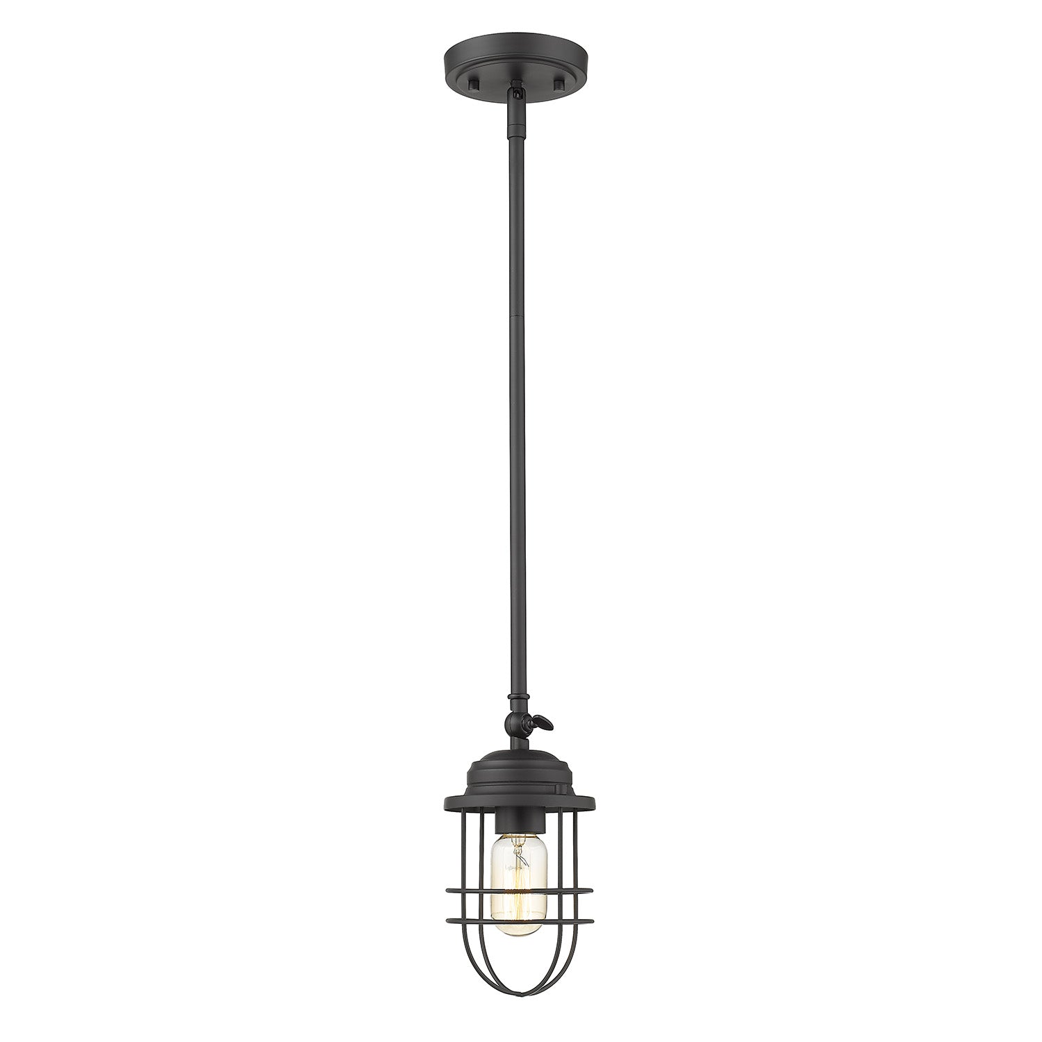 Seaport Mini Pendant in Matte Black - Matte Black / Black Metal Cage / Black - Golden Lighting