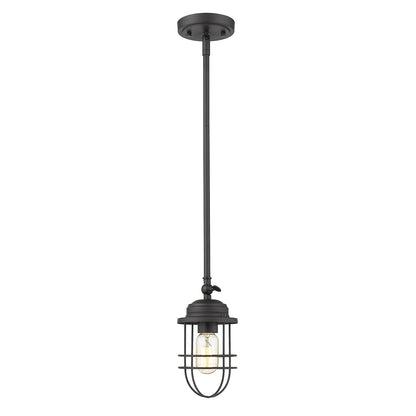 Seaport Mini Pendant in Matte Black - Matte Black / Black Metal Cage / Black - Golden Lighting