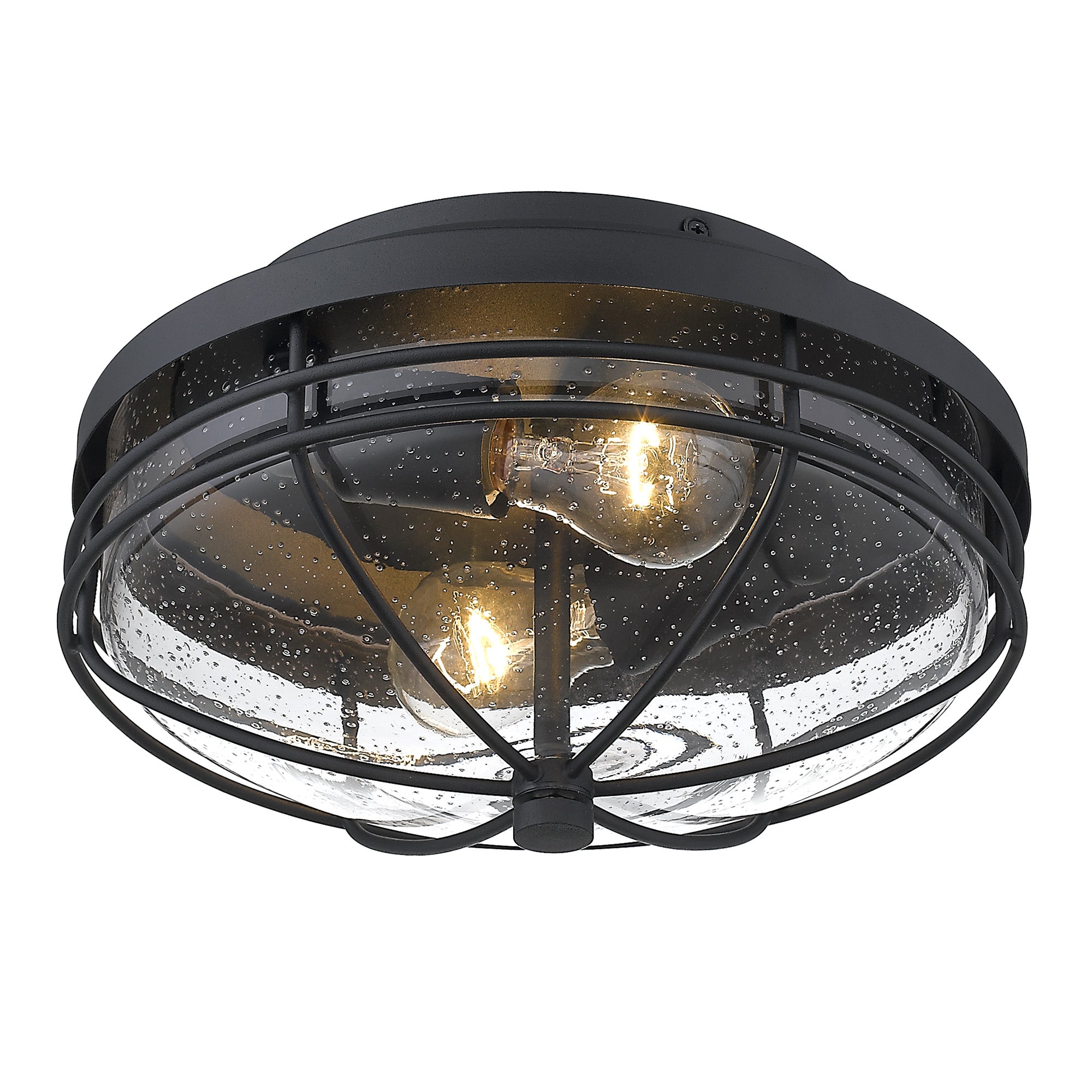 Seaport Outdoor Flush Mount in Natural Black - Natural Black / Seeded Glass / Clear - Golden Lighting