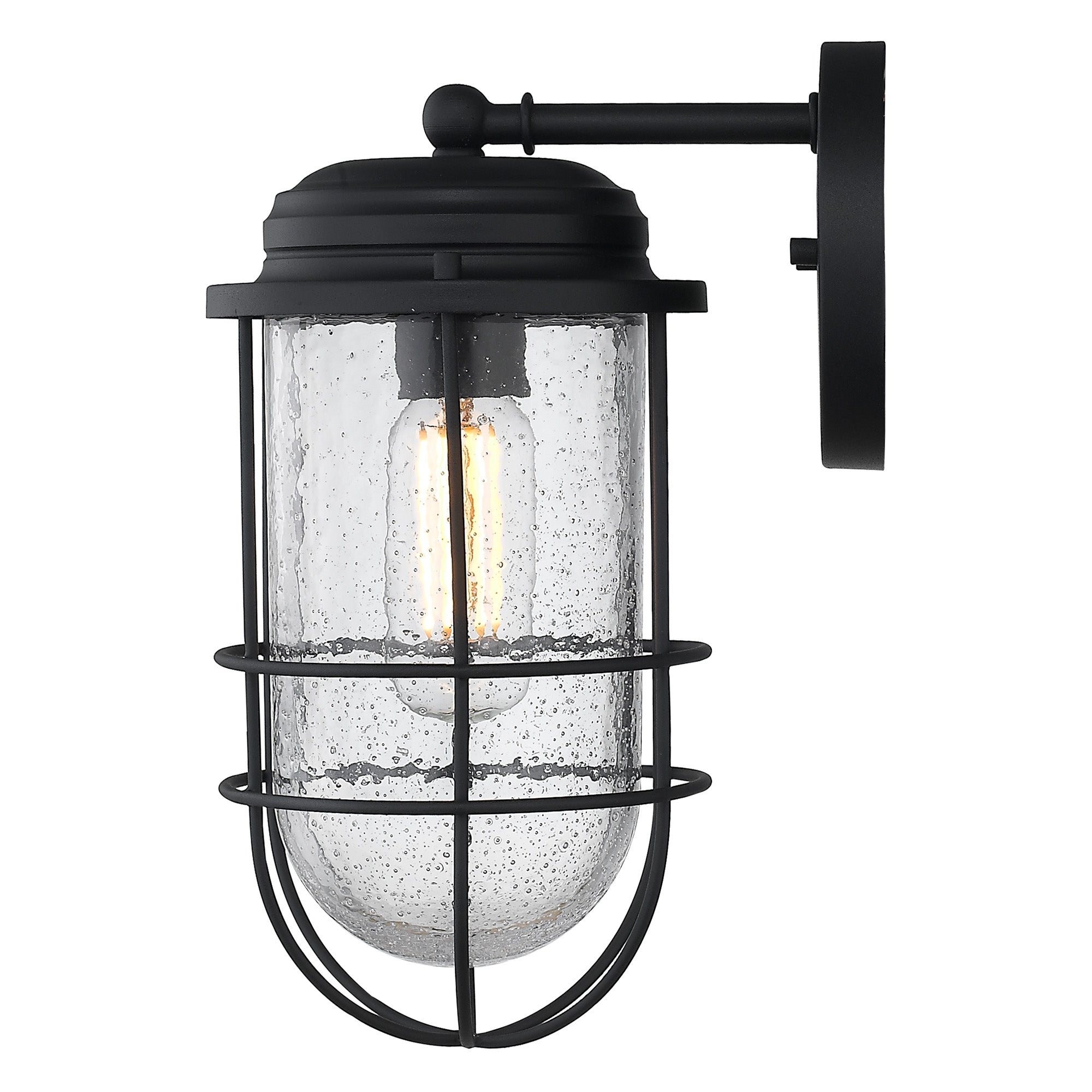 Seaport Medium Outdoor Sconce in Natural Black - Natural Black / Seeded Glass / Clear - Golden Lighting