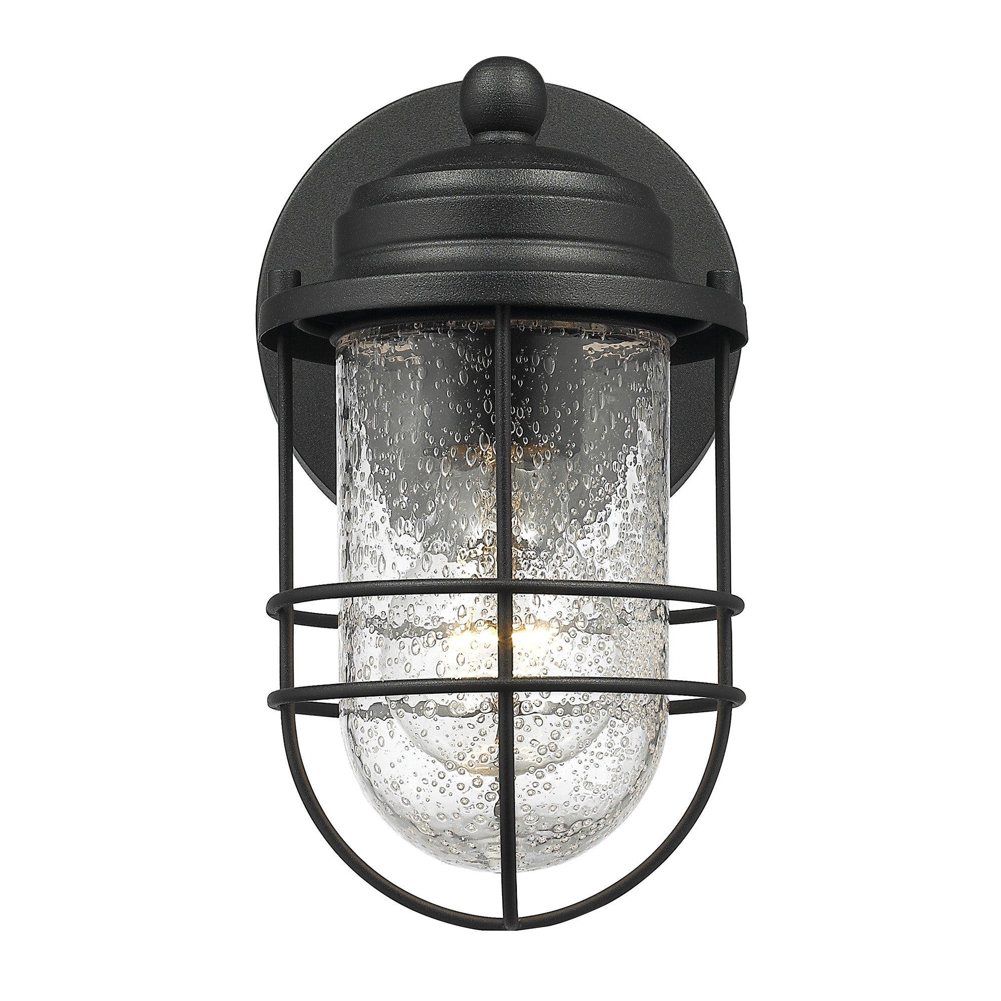 Seaport Small Outdoor Wall Sconce in Natural Black - Natural Black / Seeded Glass / Clear - Golden Lighting