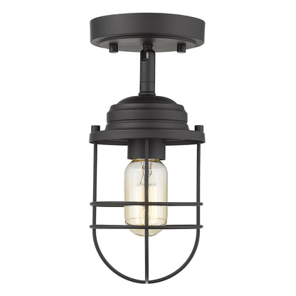 Seaport Semi-Flush in Matte Black - Matte Black / Black Metal Cage / Black - Golden Lighting