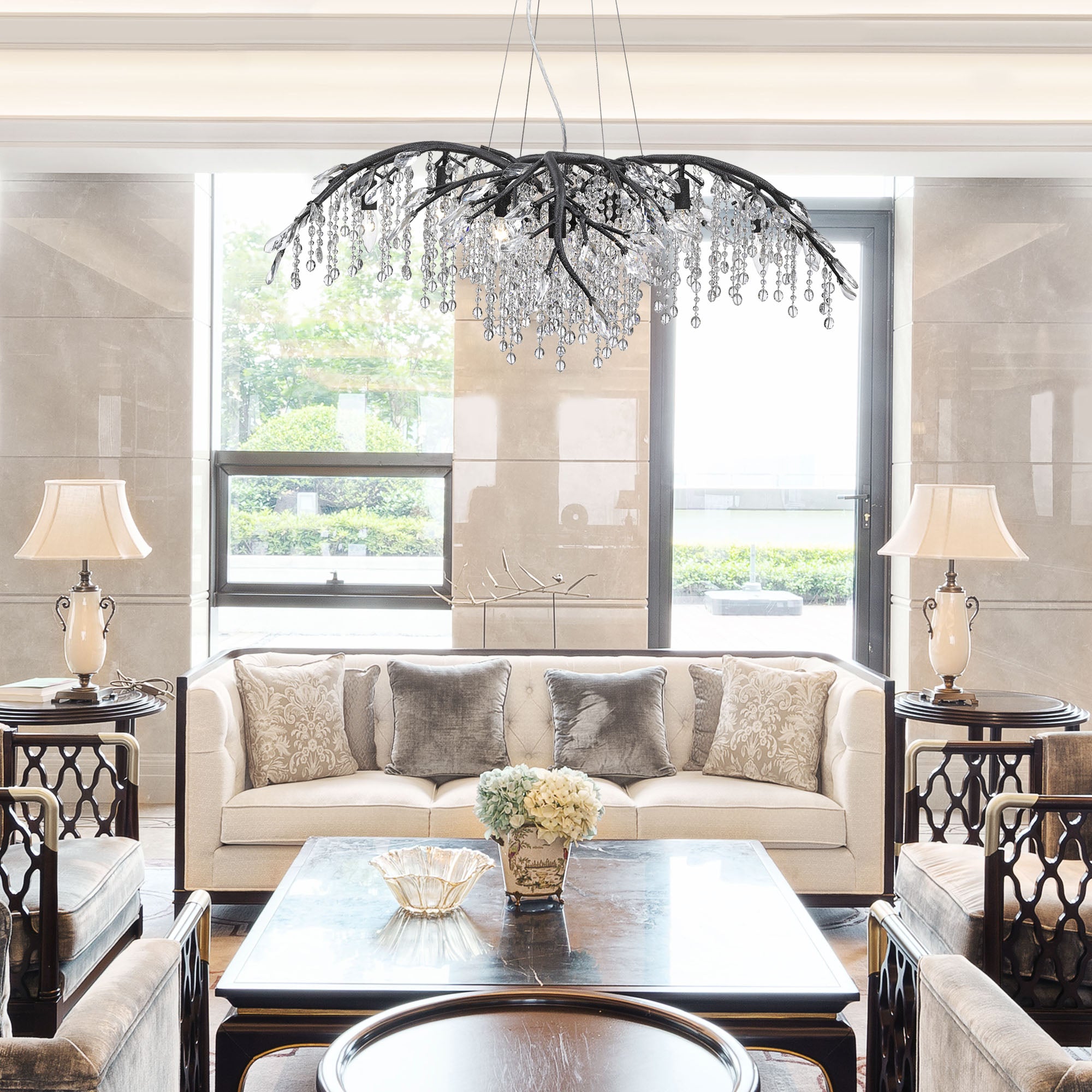 Ziva by Golden Lighting Autumn Twilight 12-light Chandelier in Black Iron