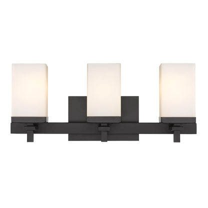 Maddox 3 Light Bath Vanity in Matte Black - Matte Black / Opal / White - Golden Lighting