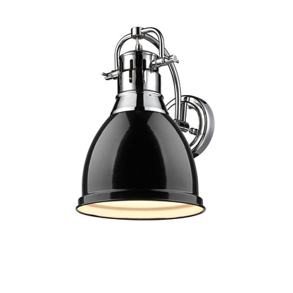 Duncan 1 Light Wall Sconce - Chrome / Black Shade - Golden Lighting