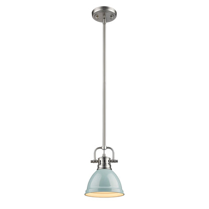 Duncan Mini Pendant with Rod - Pewter / Seafoam Shade - Golden Lighting