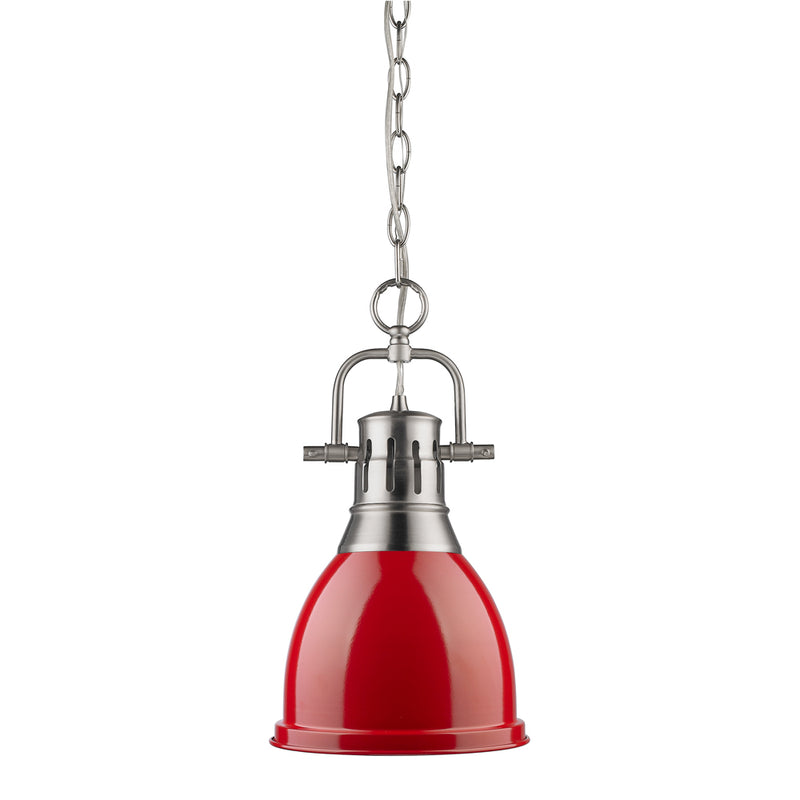 Duncan Small Pendant with Chain - Pewter / Red Shade - Golden Lighting
