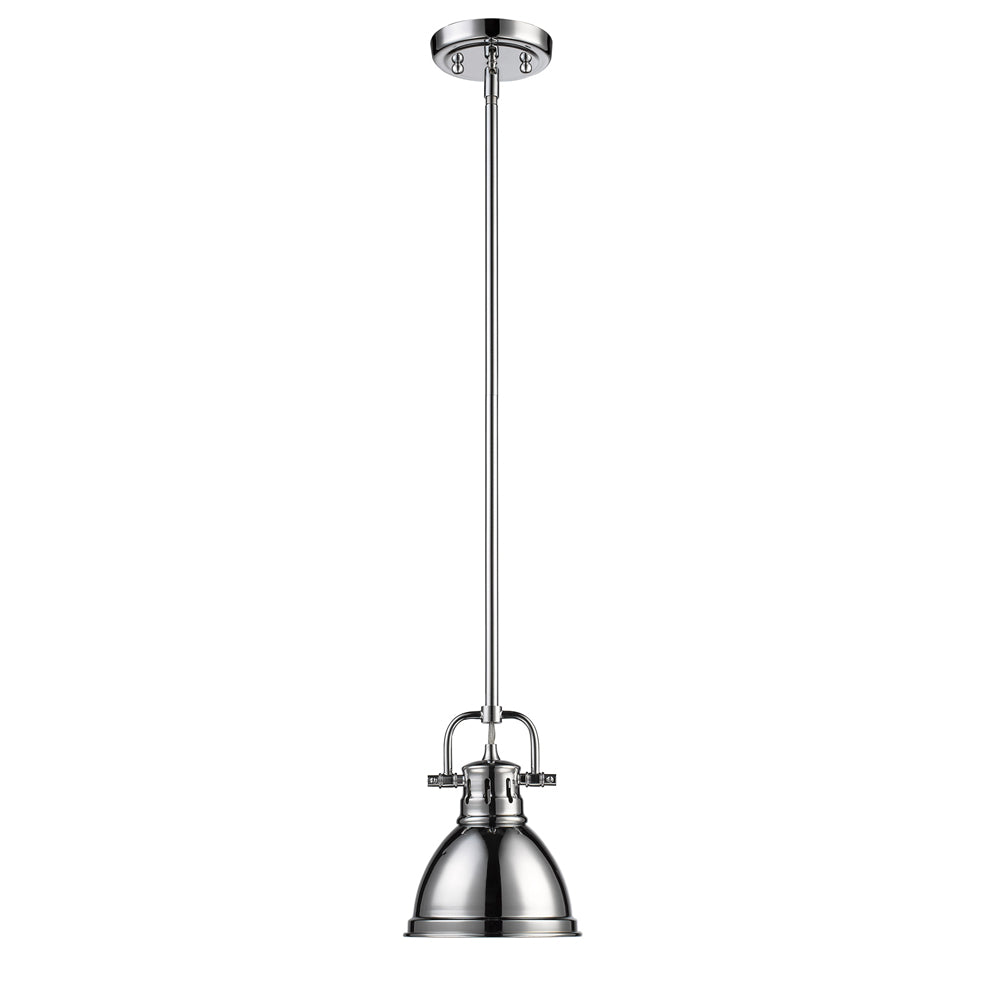 Duncan Mini Pendant with Rod - Chrome / Chrome Shade - Golden Lighting