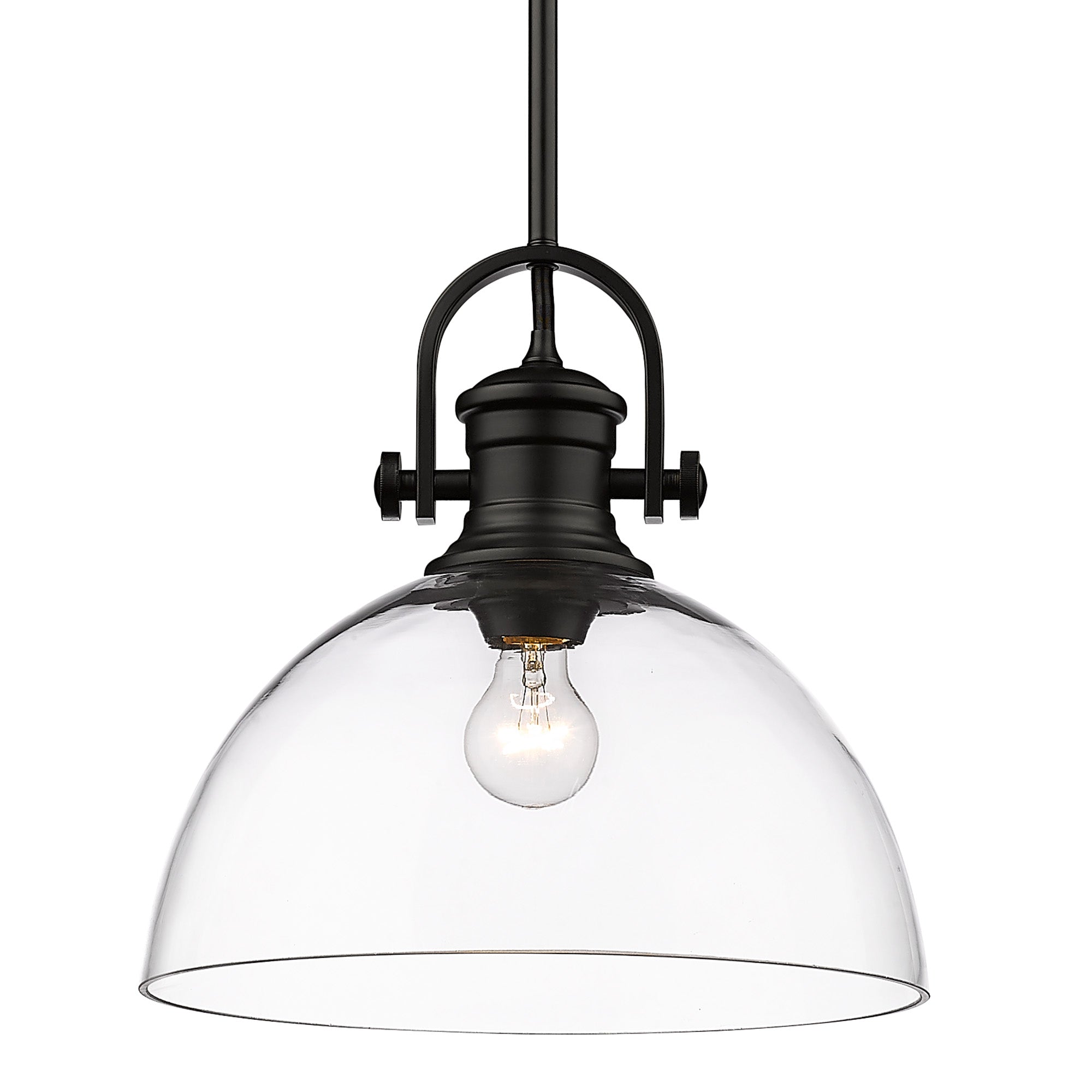 Hines 1 Light Large Pendant - Matte Black / Clear Glass - Golden Lighting