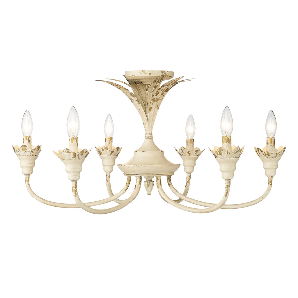 Lillianne 6 Light Semi-Flush - Antique Ivory - Golden Lighting