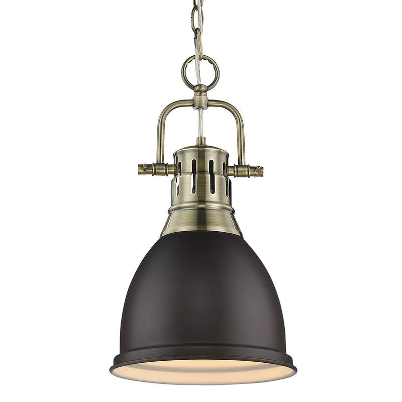 Duncan Small Pendant with Chain - Aged Brass / Rubbed Bronze Shade - Golden Lighting