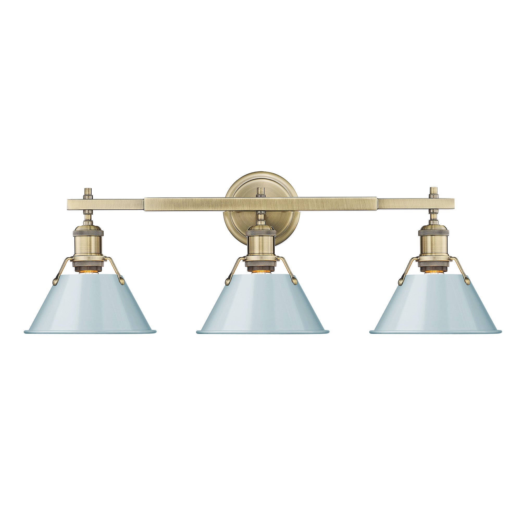 Orwell 3 Light Bath Vanity - Aged Brass / Seafoam Shade - Golden Lighting