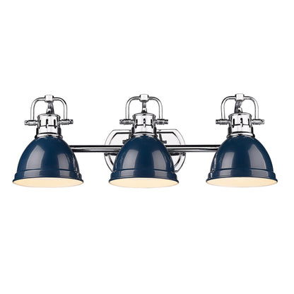 Duncan 3 Light Bath Vanity - Chrome / Navy Shades - Golden Lighting