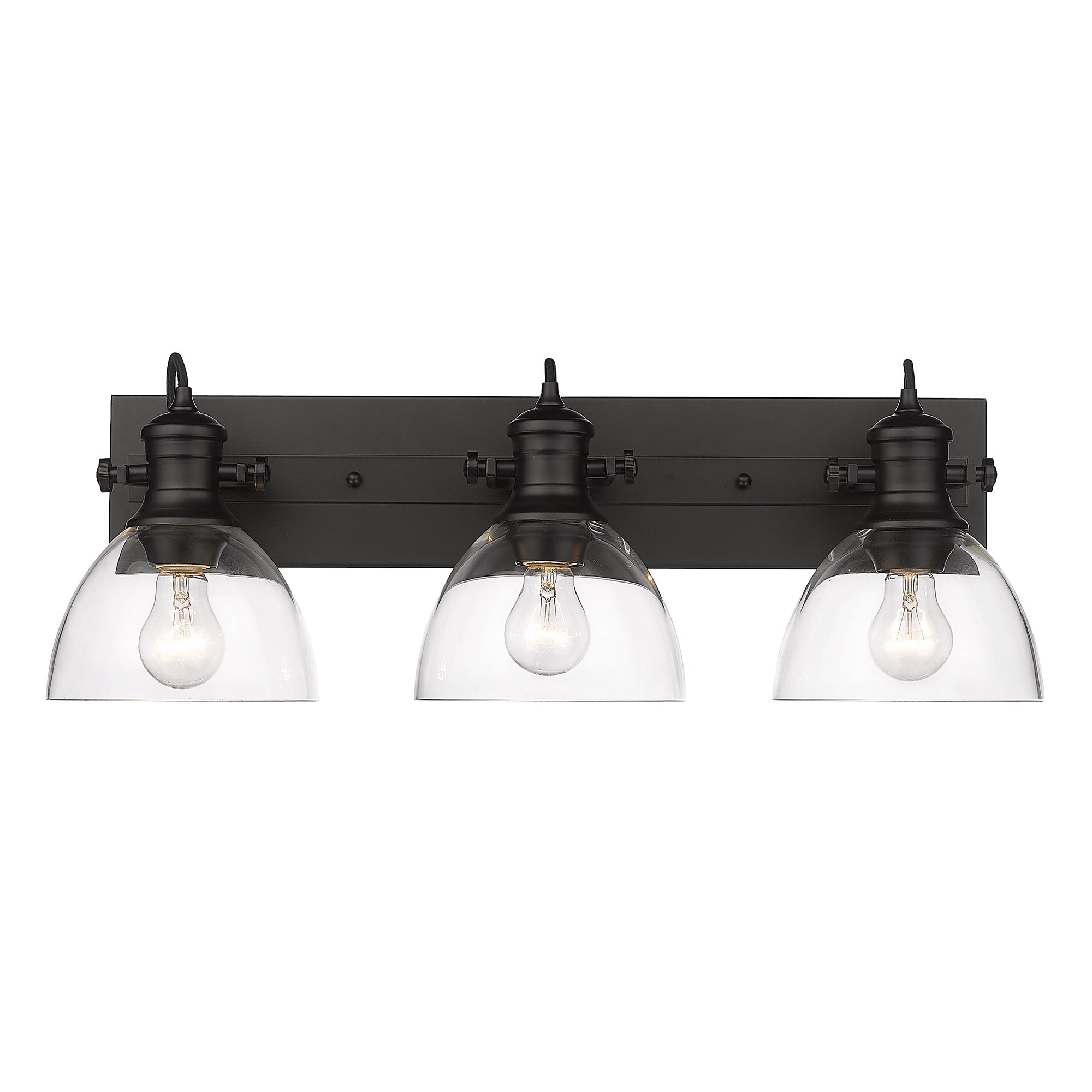 Hines 3 Light Bath Vanity - Matte Black / Clear Glass - Golden Lighting