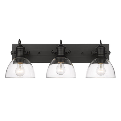 Hines 3 Light Bath Vanity - Matte Black / Clear Glass - Golden Lighting